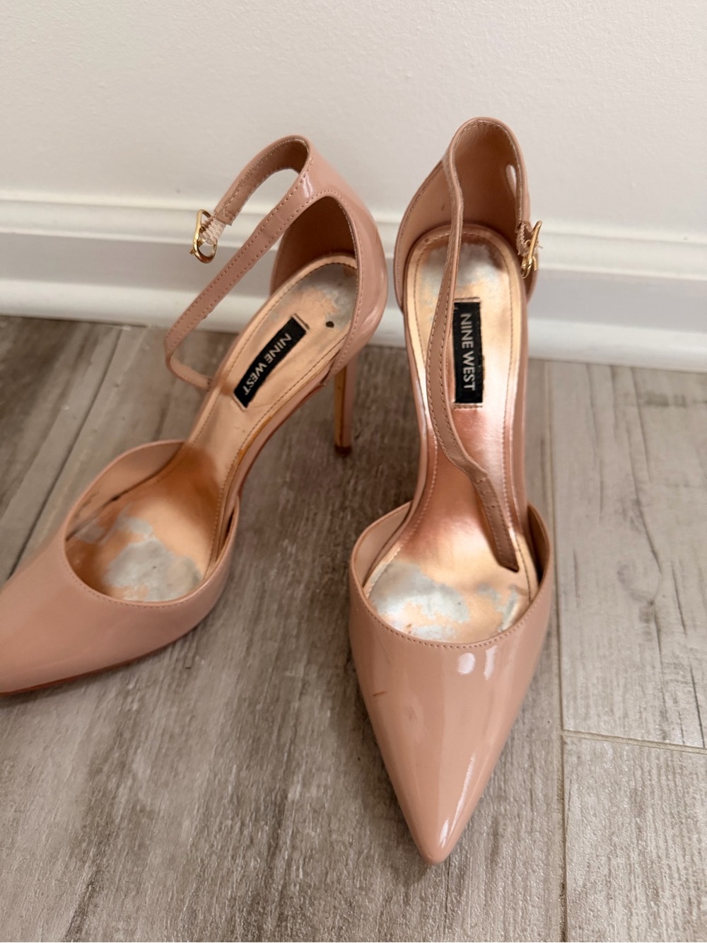 Nine West Blush Patent Pointed-Toe Ankle-Strap Pumps